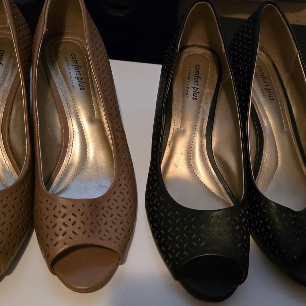 Comfort Plus by Predictions Peep Toe Heels - Black and Brown